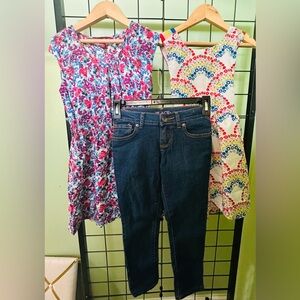 ✨Bundle of 3✨ 2 Floral Dresses and Dark Skinny Jeans Set - Girl Size 6